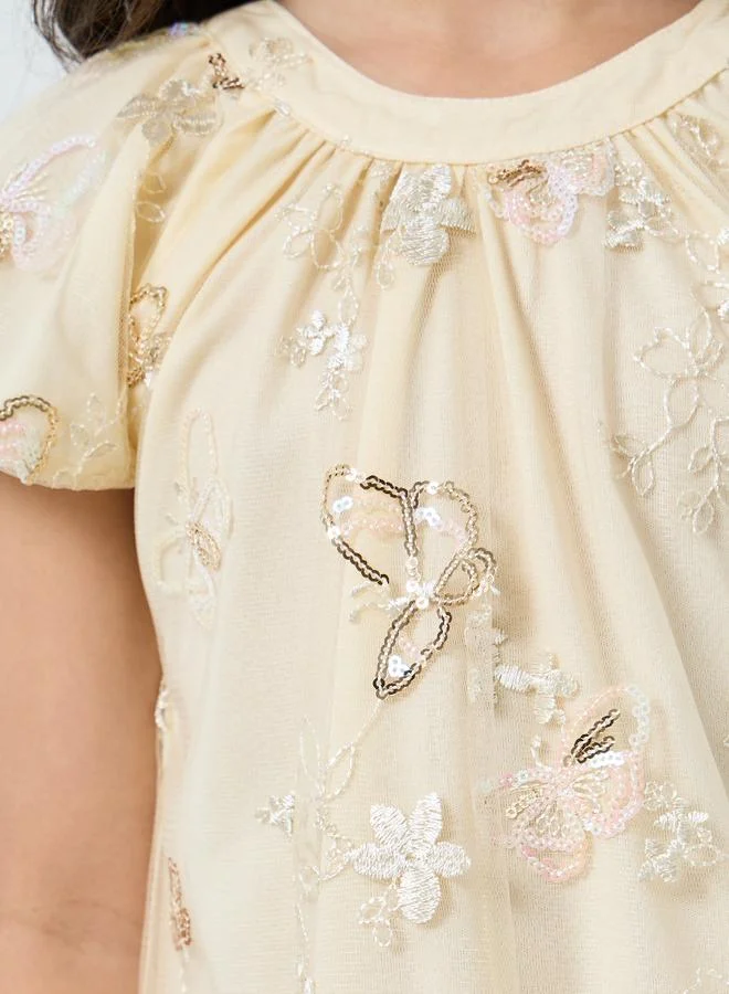 ستايلي فستان بناتي بحافة واسعة وطبعة فراشة